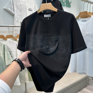 潮牌男士短袖t恤高端品牌夏季男装高质量美式轻奢正肩修身上衣服
