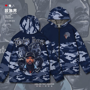迷彩嘻哈说唱NWA匪帮乐队头像拼接连帽卫衣男女开衫潮000E设 无界