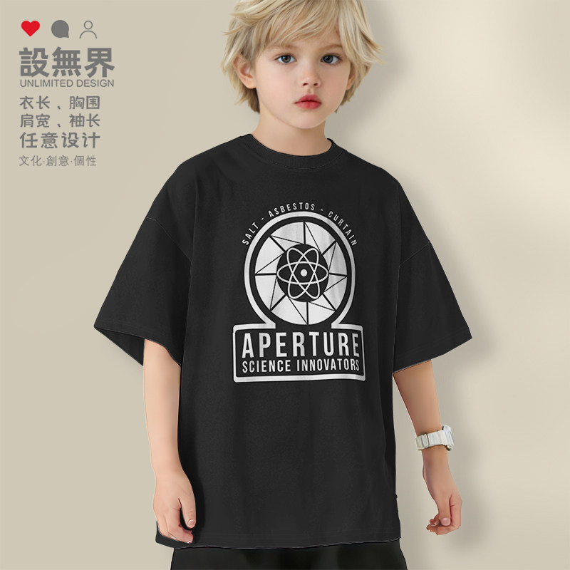 传送门2光圈科技Aperture实验室valve游戏短袖T恤男女童装设 无界