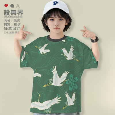 复古中国风仙鹤飞鸟意境落肩T恤