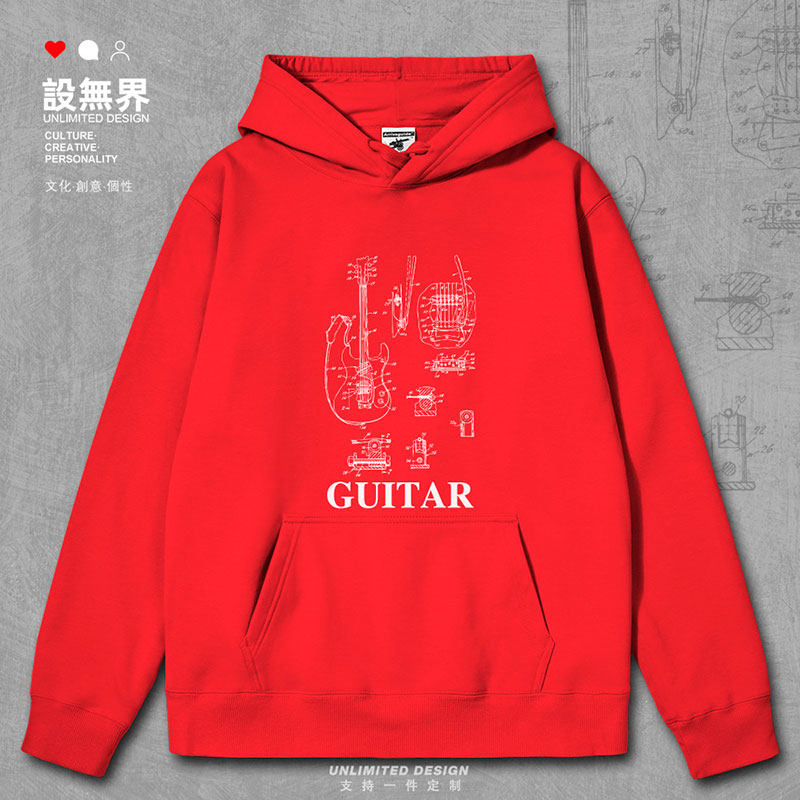 电贝斯吉他设计线稿图分连帽卫衣