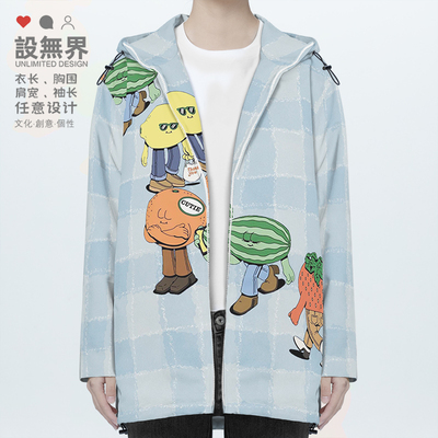 逛街水果美式复古涂鸦水彩方棉服