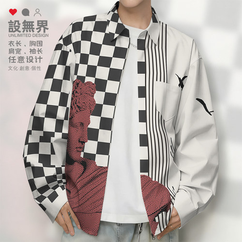 阿波罗石膏雕塑方格小众长袖衬衫