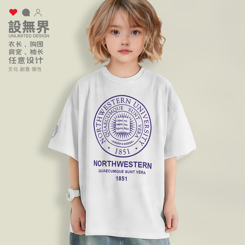 西北大学NU名校校徽学生落肩T恤图片