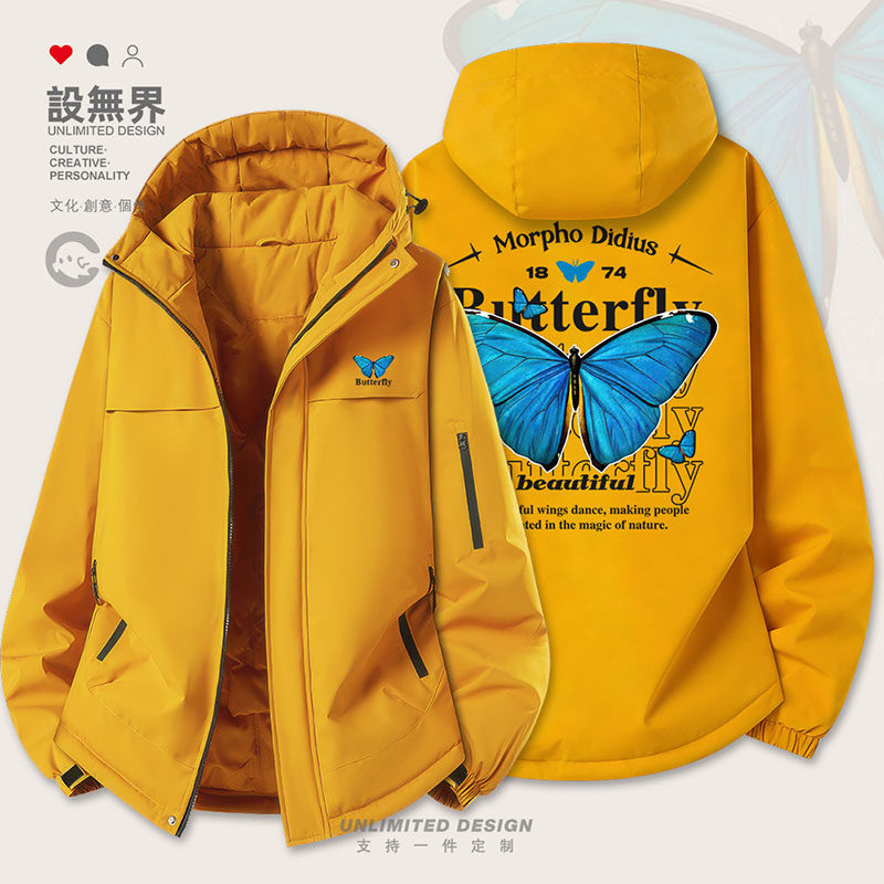 潮牌复古蓝色蝴蝶彩色动物原宿风加厚棉服男女创意潮0017设 无界