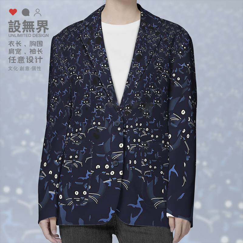 黑猫白猫可爱萌宠物猫咪密集创意满印西装外套男女潮000D设 无界