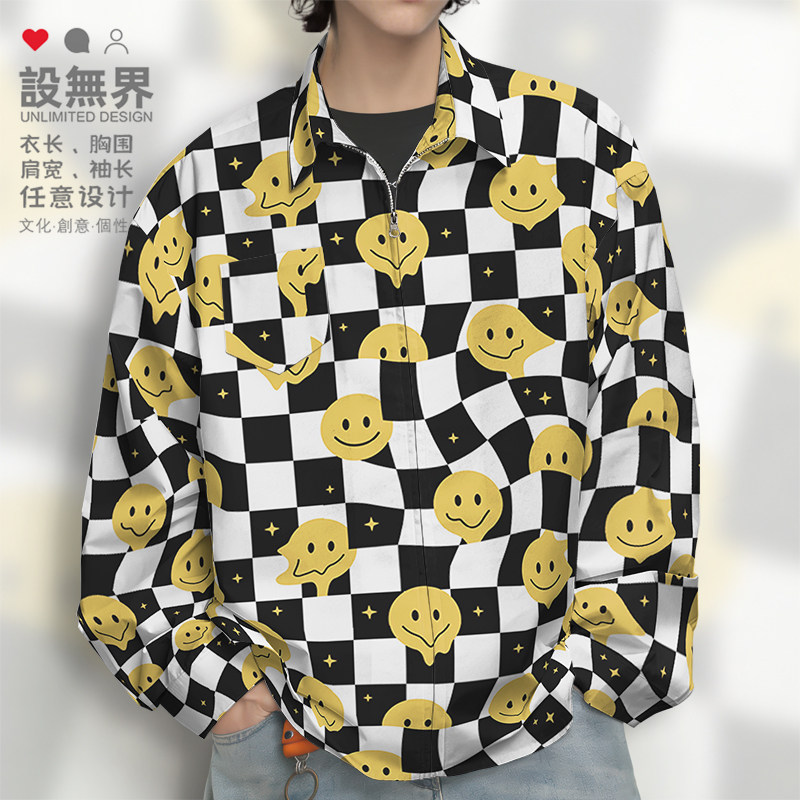搞怪笑脸童趣创意几何沙长袖衬衫图片