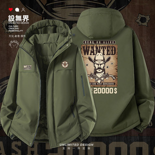西部牛仔cowboy通缉悬赏令海报加厚棉服男女复古外套0015设 无界