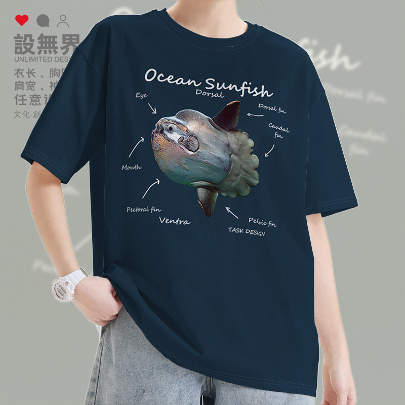 翻车鱼分析图鱼类短袖T恤男女个性学科学生夏半袖纯棉运动设 无界