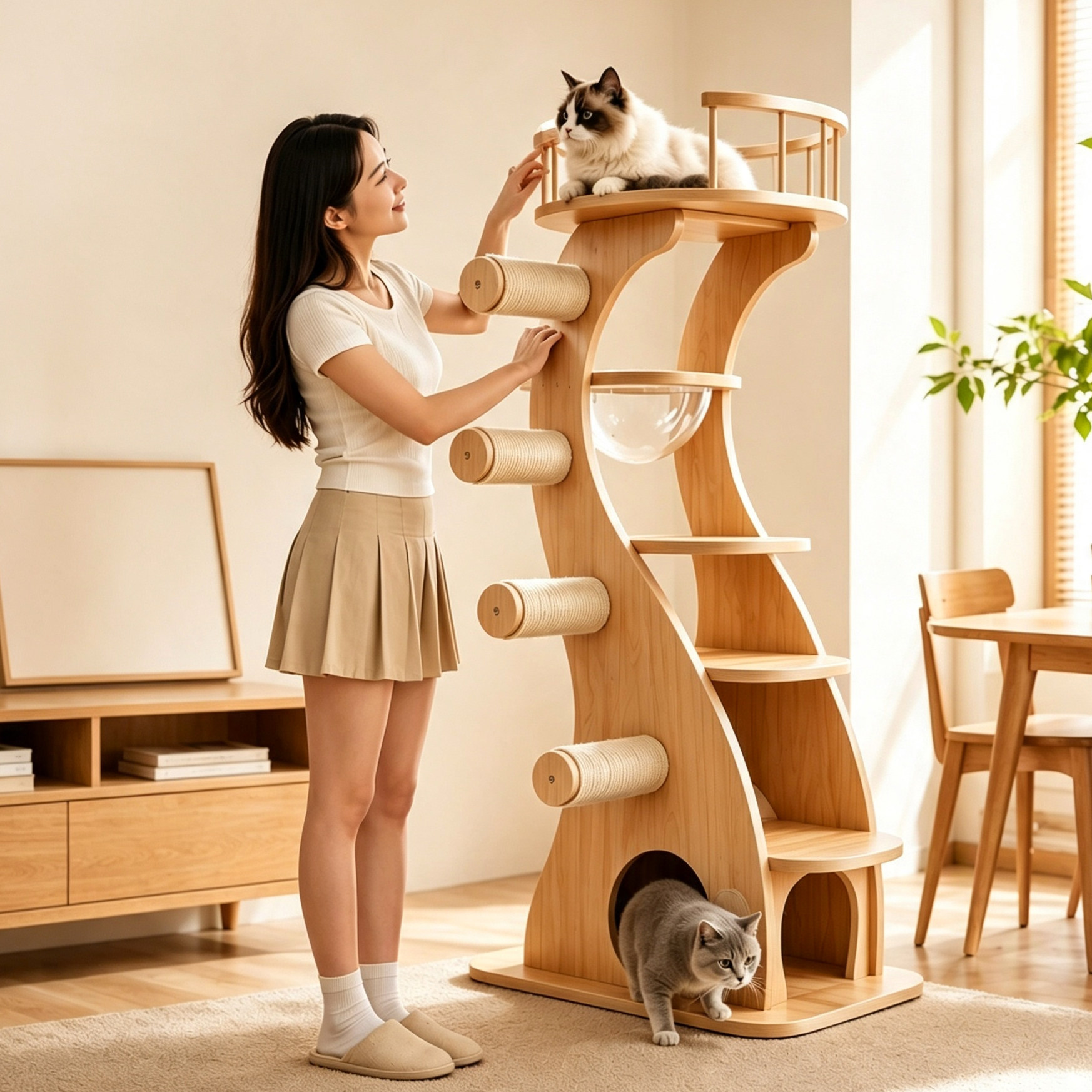 猫爬架实木猫窝猫树猫跳台琴琵琶图片