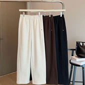 羊毛奥粒绒阔腿毛呢长裤 厚实保暖600g羊绒休闲裤 女秋冬显瘦弯刀裤