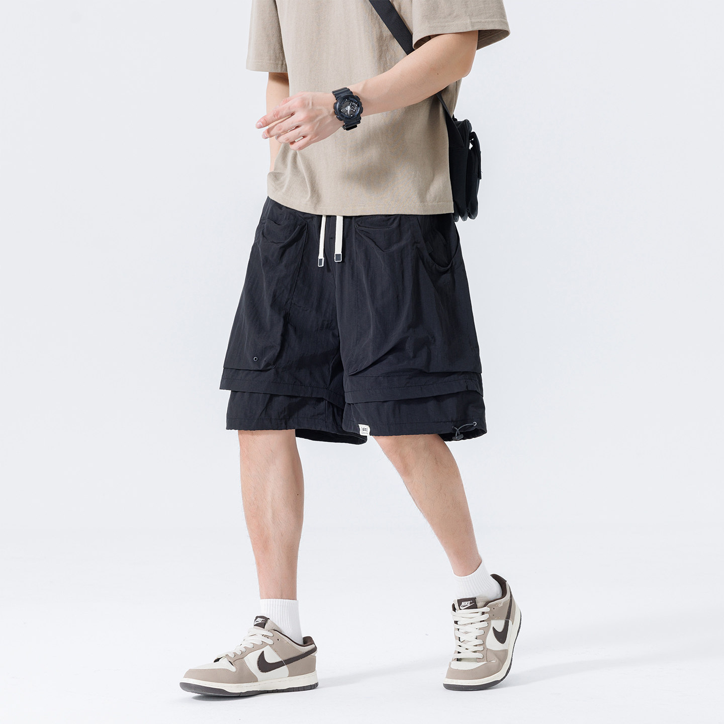 户外工装短裤机能速干裤子男夏季潮流假两件山系休闲五分裤大码裤