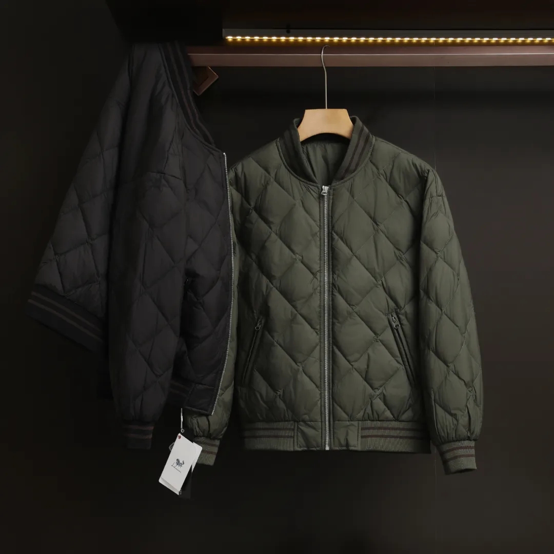 经典MA1菱形格棒球领羽绒服男
