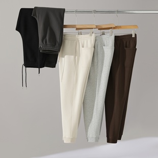 棉质纯色百搭休闲裤 重磅380克加绒卫裤 男秋冬厚实保暖束口运动裤