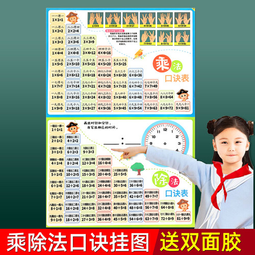 九九乘法口诀表挂图墙贴送双面胶