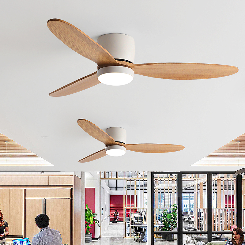 28寸实木风扇灯餐厅卧室客厅矮楼层吸顶灯一体变频家用复古吊扇灯