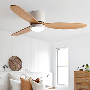 实木风扇灯餐厅卧室客厅矮楼层吸顶灯一体变频家用复古静音吊扇灯
