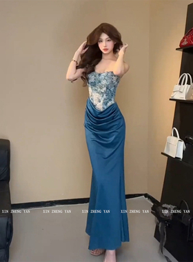 XZY 微胖复古气质设计感鱼骨胸衣连衣裙女25年夏季性感修身包臀裙