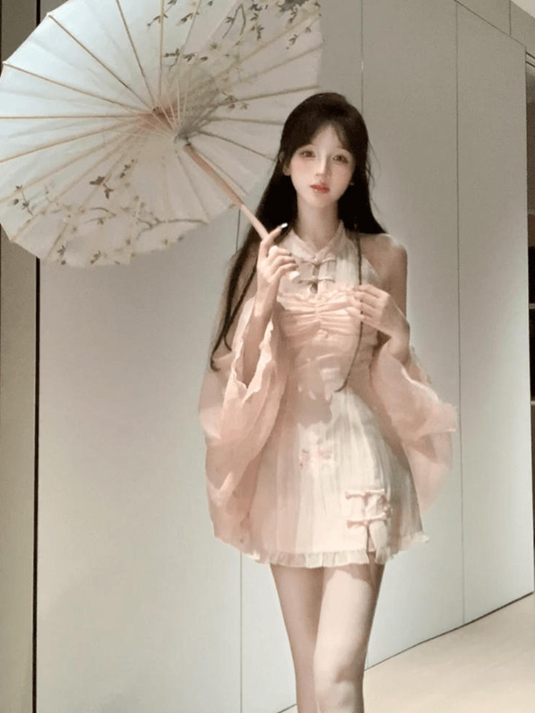 微胖mm甜辣妹国风盘扣无袖连衣裙