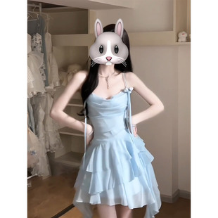 微胖温柔甜美荷叶边荡领吊带裙女25年夏季 XZY 绝美仙气海边度假裙