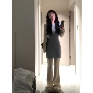 套装 XZY 微喇长裤 打底衫 微胖韩系慵懒风叠穿V领背心女25年秋修身