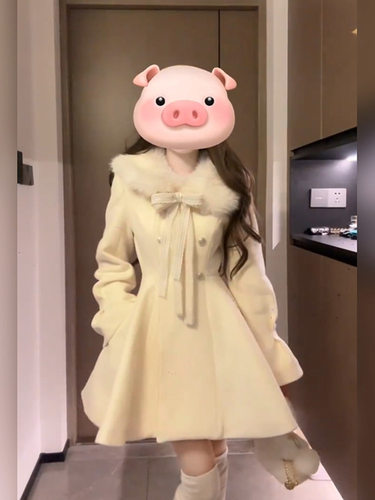 小香风富家千金蝴蝶结毛领外套