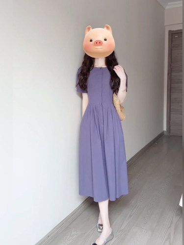 胖mm法式通勤气质紫色连衣裙