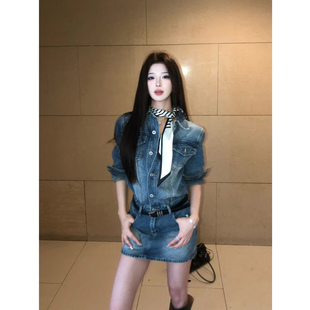纽扣设计感短裙子 简约翻领牛仔连衣裙女26年春季 XZY 微胖辣妹时尚
