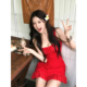 气质红色吊带连衣裙女25年夏季 XZY 微胖法式 设计感收腰显瘦A字裙