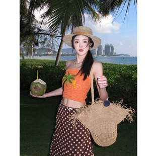 度假波点半身裙套装 XZY 微胖海岛风情印花针织抹胸上衣女25年夏季