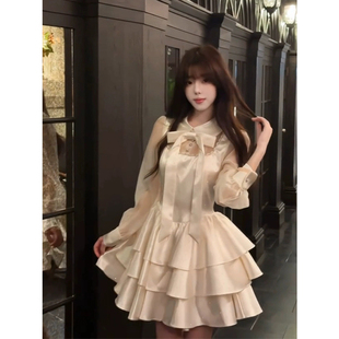 甜美公主蓬蓬短裙 千金风烫钻蝴蝶结连衣裙女25年冬季 XZY 微胖法式