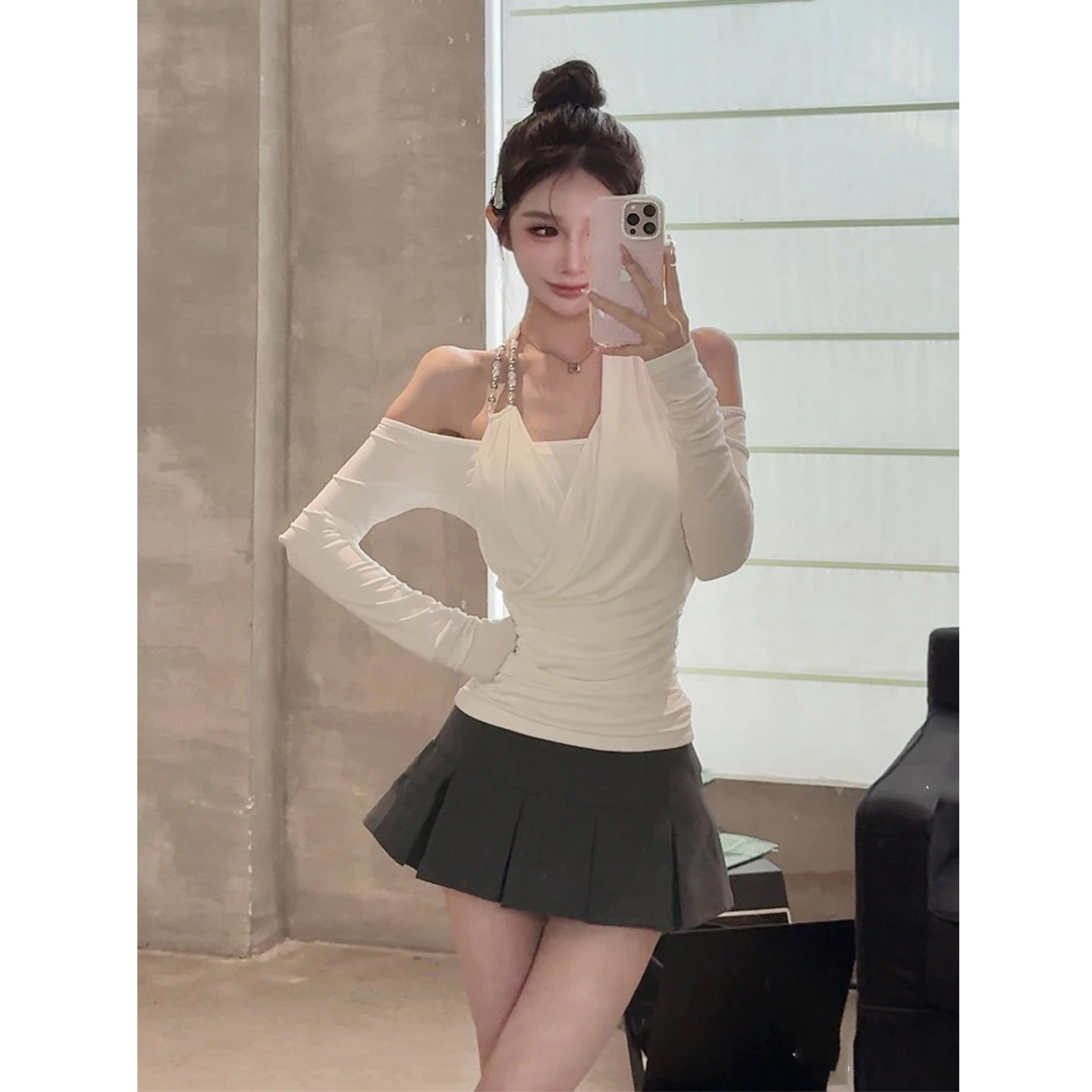 XZY 微胖纯欲性感荡领交叉挂脖上衣女25年冬季辣妹高腰百褶裙套装,女装/女士精品,大码套装,淘宝优惠券,粉丝福利购,淘宝优惠卷