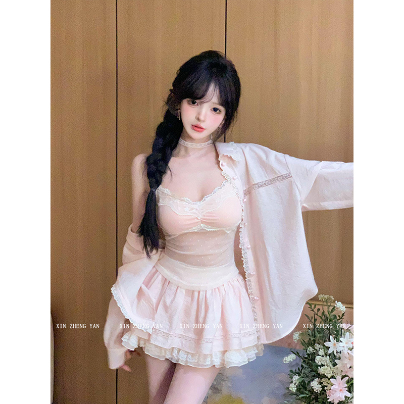 微胖纯欲气质宽松蕾丝衬衫