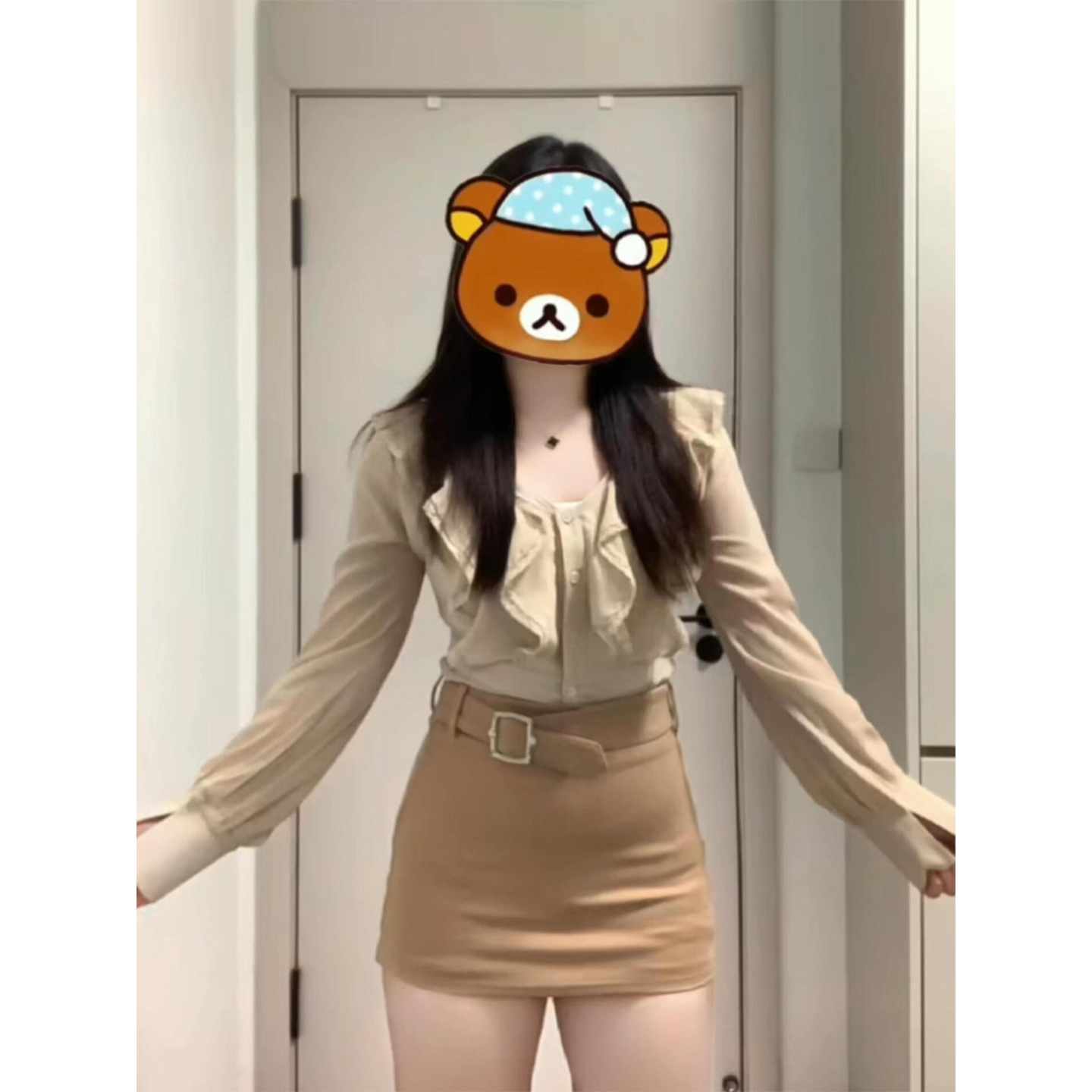 微胖韩系千金蕾丝荷叶收腰衬衫