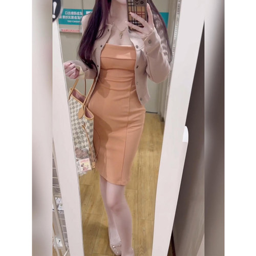 微胖纯欲性感修身收腰抹胸连衣裙