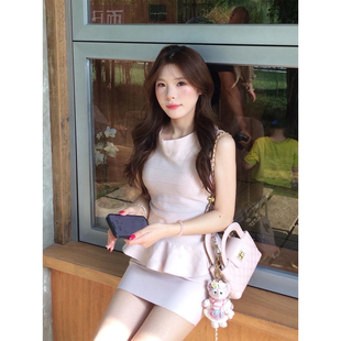 包臀半裙套装 XZY 修身 花苞上衣女25年夏季 微胖韩系温柔风粉色无袖