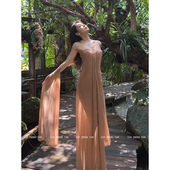 XZY 度假风露背长裙 欣争艳 微胖mm温柔仙气抹胸网纱连衣裙女夏季