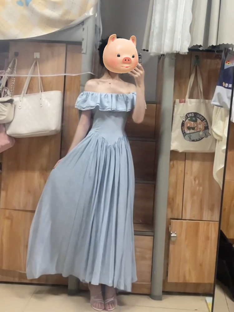 XZY/欣争艳 胖mm法式复古高级感荷叶边连衣裙女夏显瘦超仙度假裙