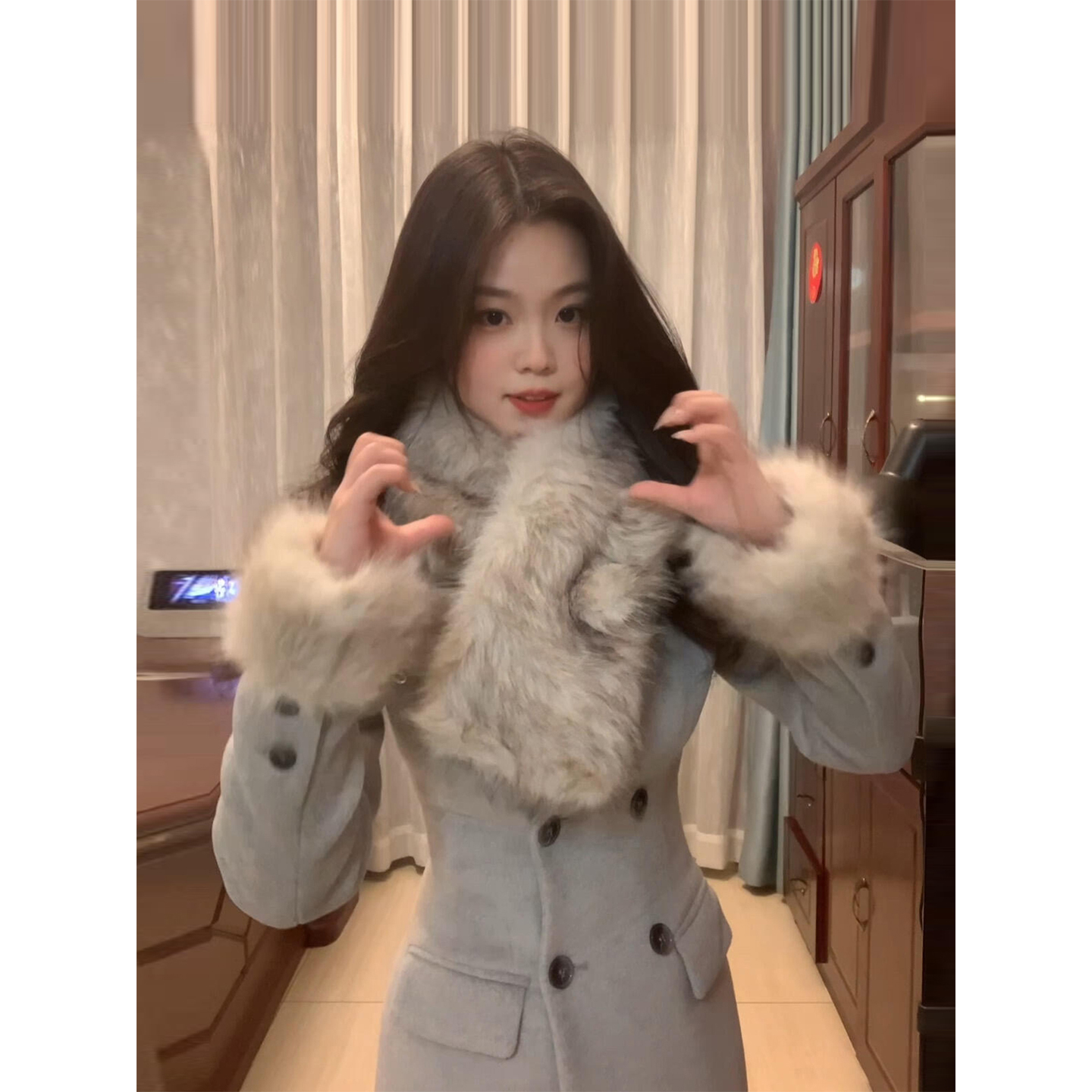 富家千金高级感双排扣毛呢外套