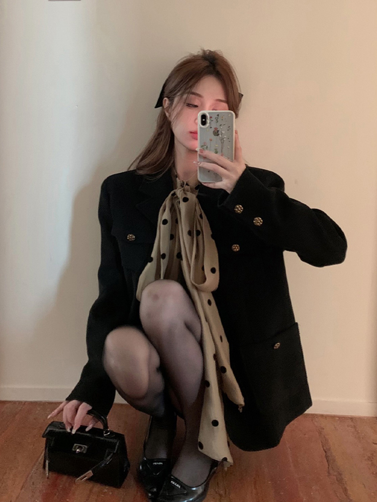 复古港风御姐名媛毛呢西装外套