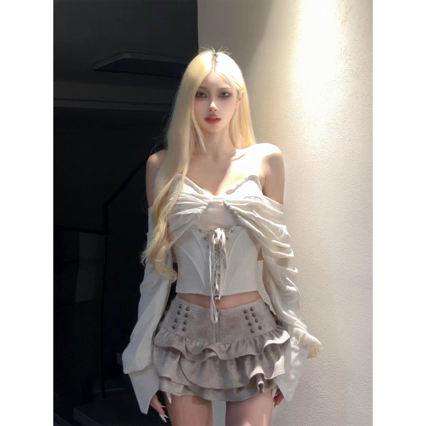 微胖美式辣妹重工鱼骨收腰抹胸