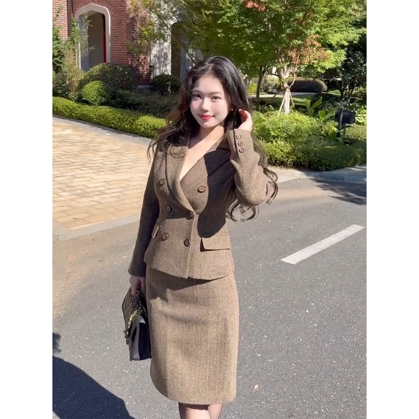 微胖职场海妖风双排扣西装外套