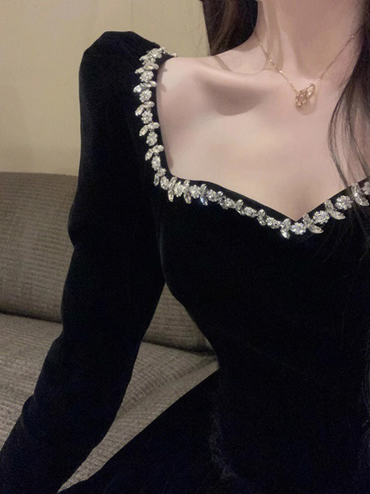 法式黑色气质性感礼服