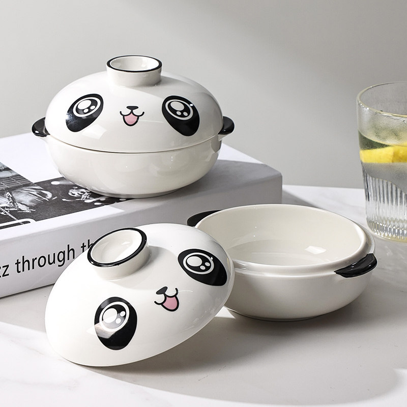 洋东窑儿童蒸蛋碗带盖熊猫炖盅专用水蒸蛋盅早餐餐具碗碟套装家用