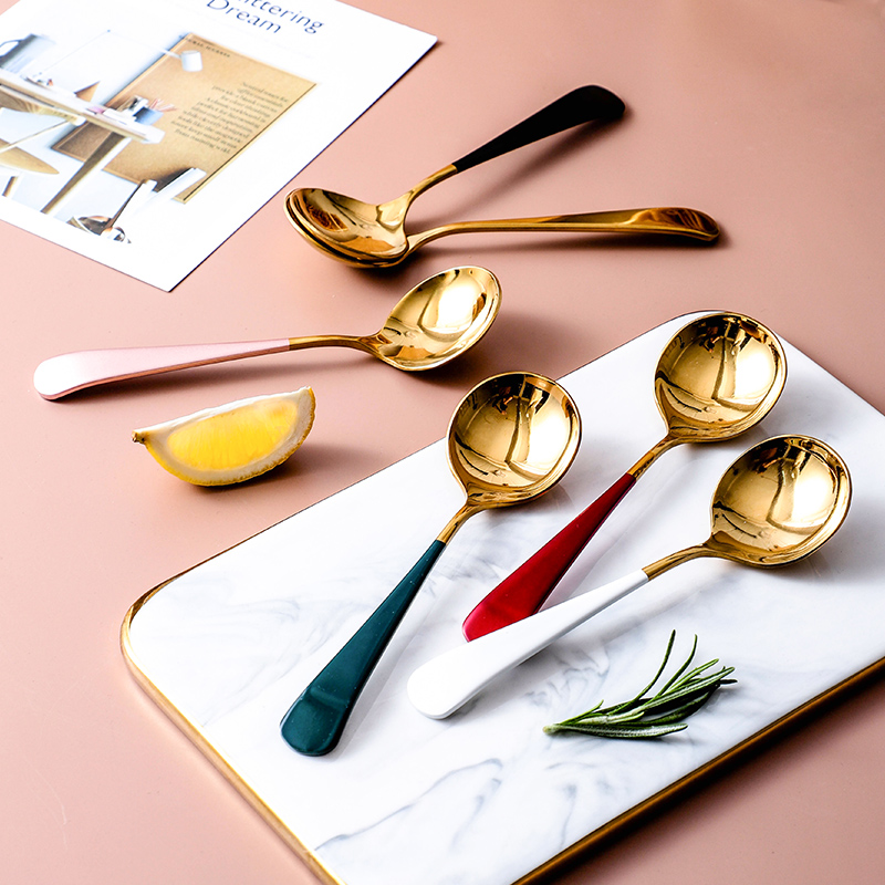 洋东窑 创意不锈钢甜品勺北欧家用勺子可爱网红吃饭汤勺匙调羹737