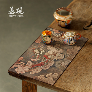 慕砚敦煌飞天宣丝茶席中式禅意防水桌旗茶垫家用高端桌布茶道零配