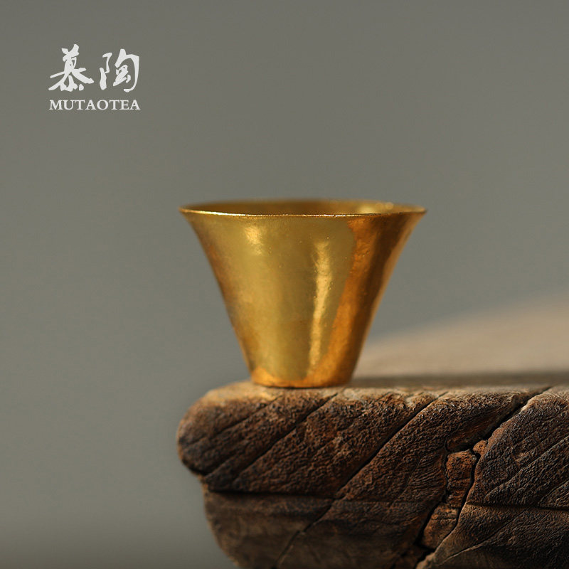 慕砚手作薄胎金杯吴燕辉纯金银釉茶杯日式闻香白瓷品茗杯创意单杯