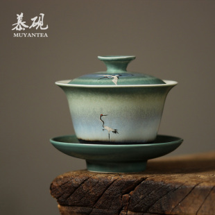 盖碗茶杯纯手工功夫茶具泡茶器 慕砚 手绘釉上彩三才盖杯大号茶碗