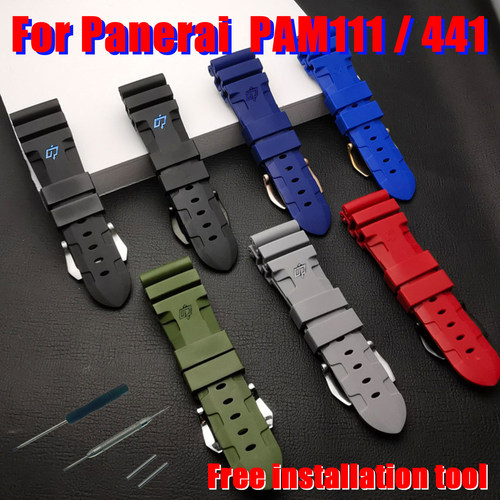 适配沛纳海橡胶手表带闪电胖大海PAM0061 PAM111防水硅胶表链胶带
