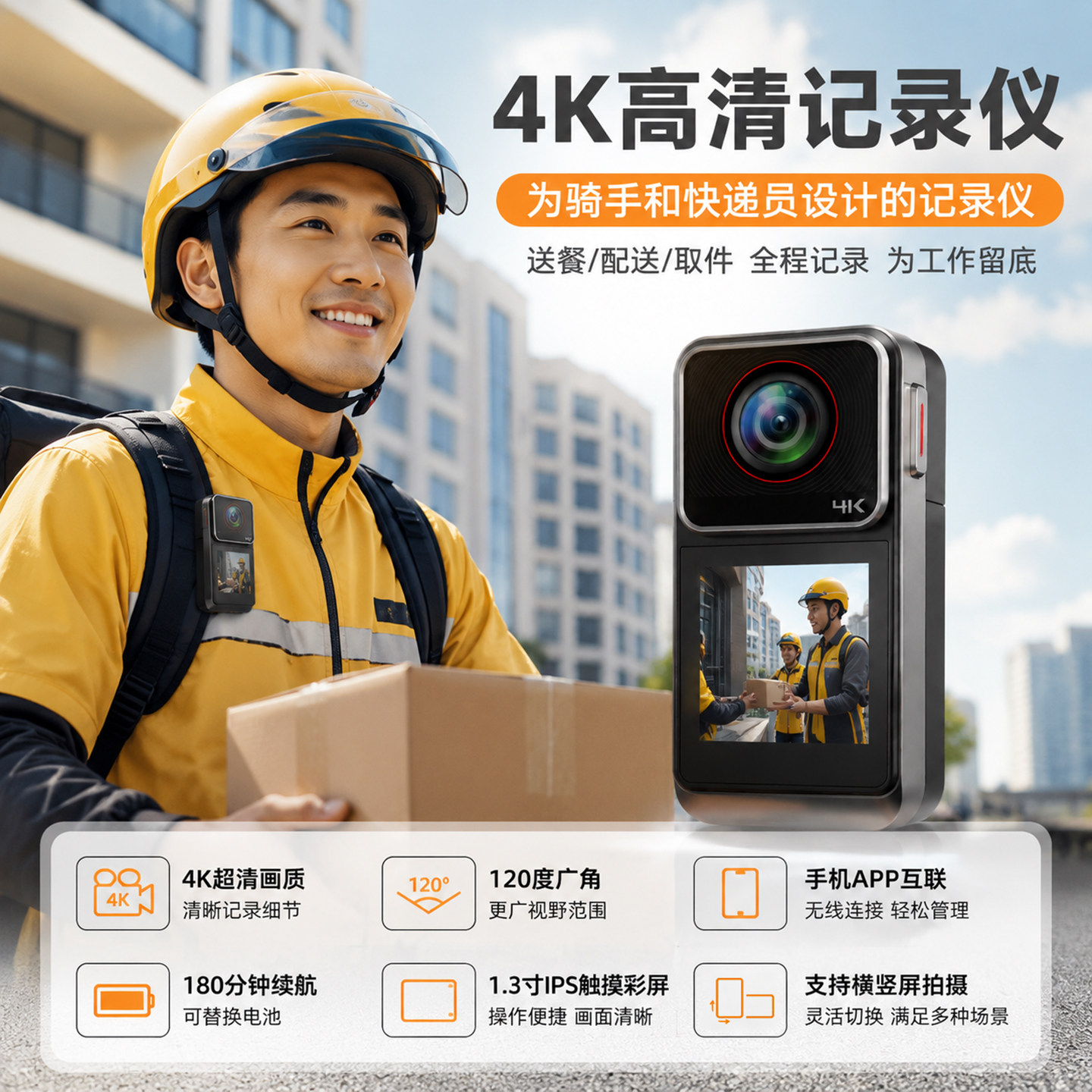 4K防水胸前记录仪外卖员长续航